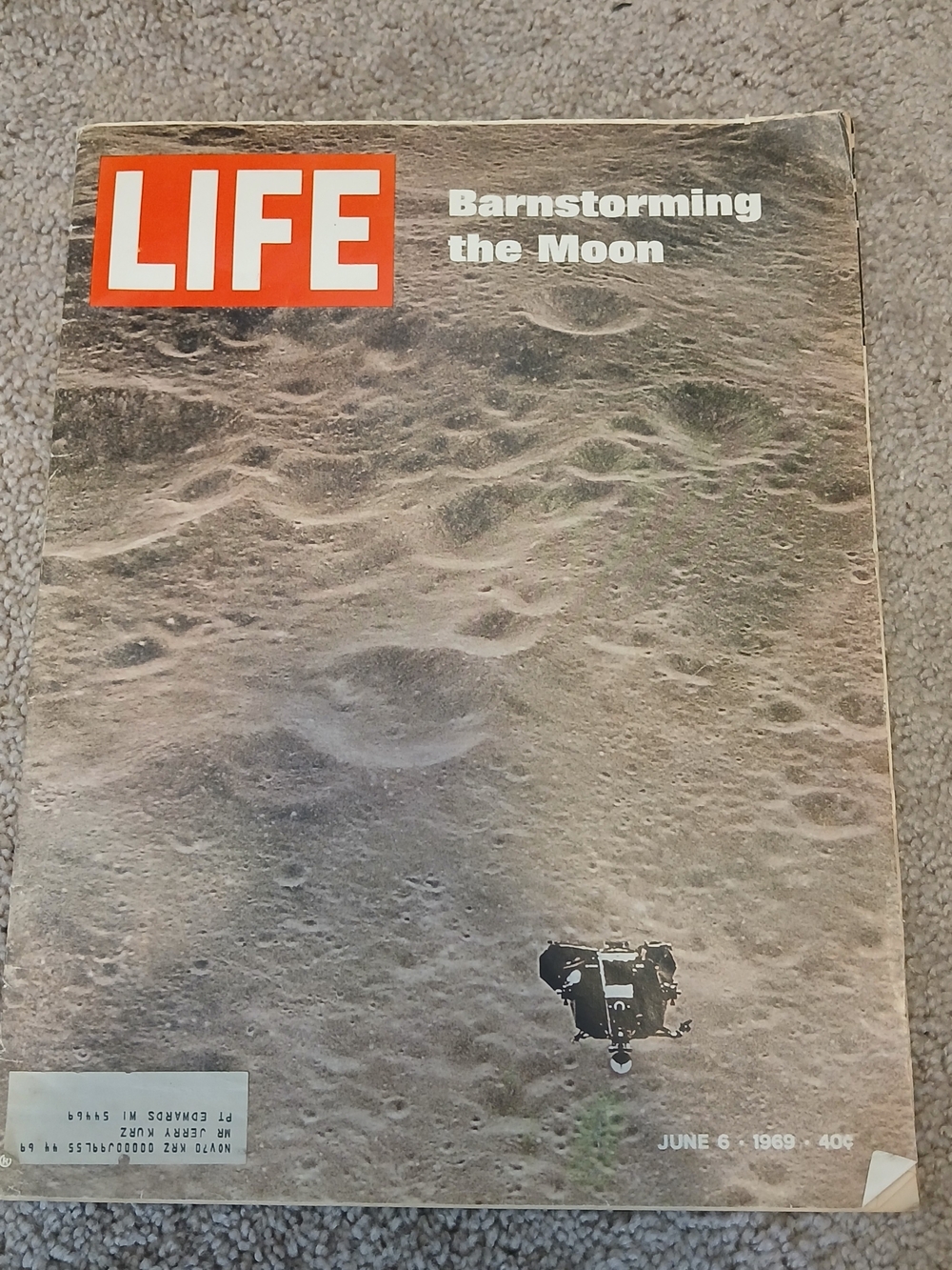LIFE Magazine "Barnstorming the Moon" Vintage Cover - Red & Beige